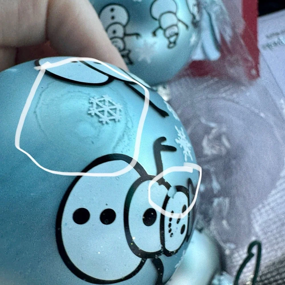 Vintage Glass Ornaments (4) Snowman & Snow Flakes‎ Sky Blue 2006